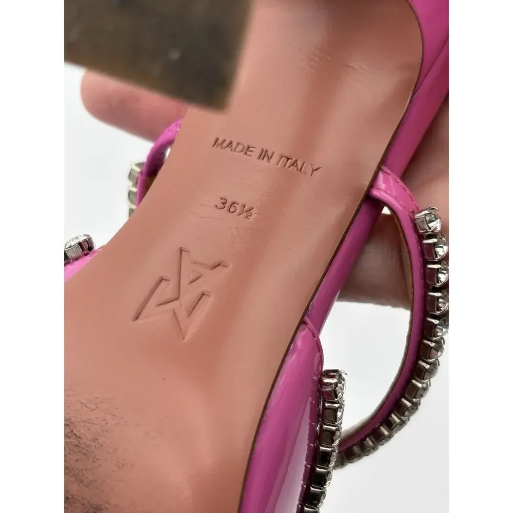 Amina Muaddi Gilda Mules Crystal Pink Patent Leather Size 36.5 / 6.5